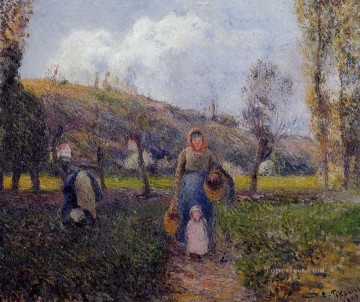 カミーユ・ピサロ Painting - ポントワーズ畑を収穫する農民の女性と子供 1882年 カミーユ・ピサロ